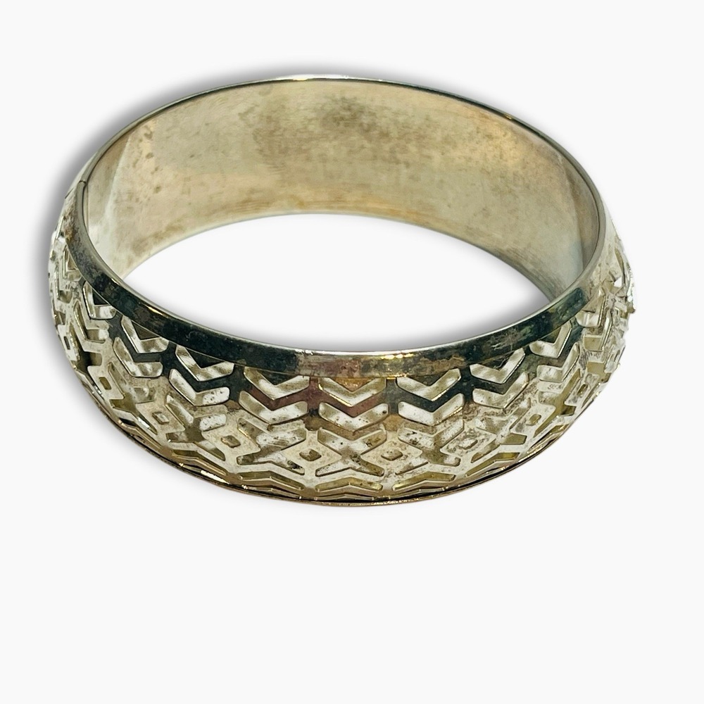 Vintage‎ 80s Silver Tone Diamond Cut Out Bangle Bracelet Boho Jewelry